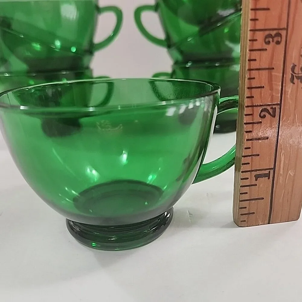 Vtg 8oz Anchor Hocking Set of 8 Forest Green Glass Coffee Punch Tea Cups